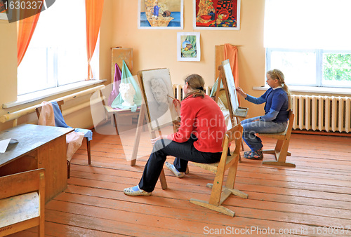 Image of two girls draw in studio