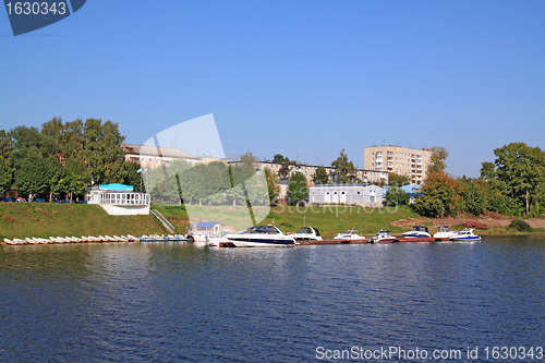 Image of motor boats on town quay