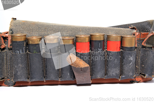 Image of old cartridge belt on white background