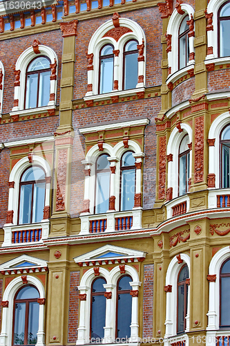 Image of Beautiful rows of windows on an old building in Helsinki  