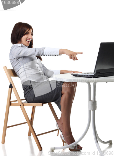 Image of Happy women sitting with computer
