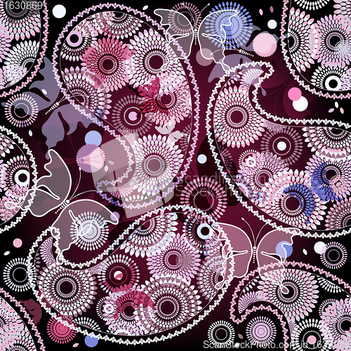 Image of Seamless black pattern with paisley