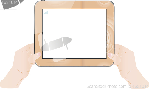 Image of Hand holding blank old black wood board