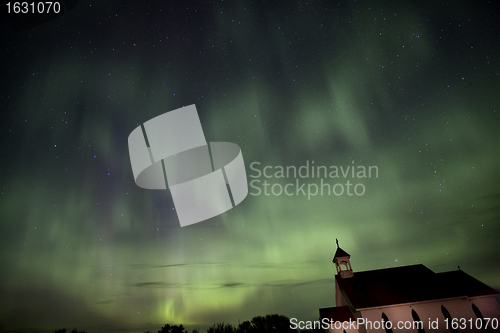 Image of Night Shot Northern Lights Country Church