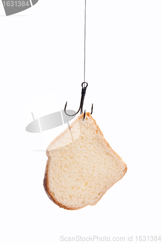 Image of piece of bread hanging on hook