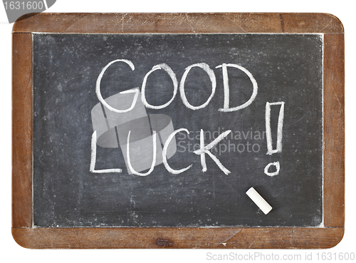 Image of good luck on blackboard