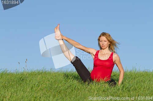 Image of pregnant woman on meadow