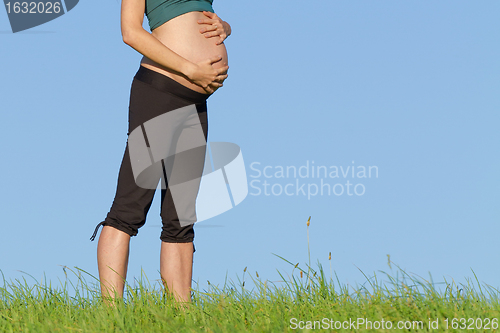 Image of pregnant woman on meadow