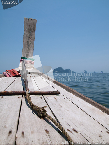 Image of Bow of wooden boat at the Andaman Sea, Thailand