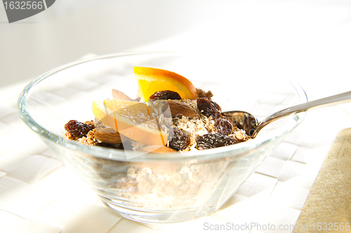 Image of Close-up. Muesli with orange