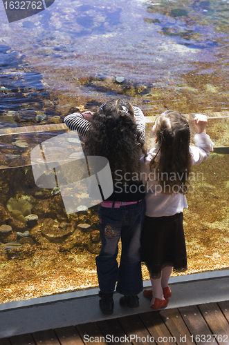Image of two sisters and big aquarium
