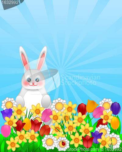 Image of Easter Bunny with Spring Flowers Illustration