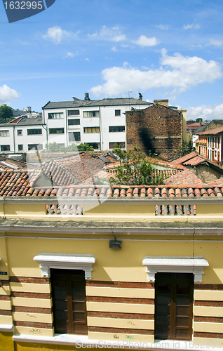 Image of architecture historic district rooftops  La Candelaria Bogota Co