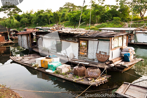 Image of Rural slum on rier, favela in China