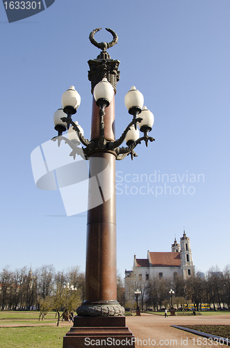 Image of antique lamp in vilnius lukiskes square church 