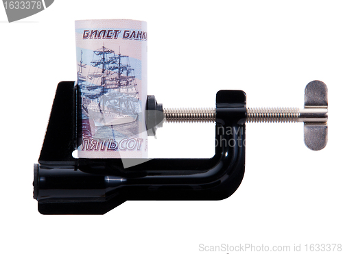 Image of twisting banknotes is trapped in the clamp