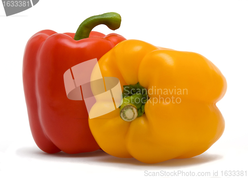 Image of isolated sweet red and yellow peppers