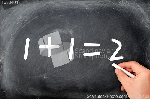 Image of Blackboard background with a hand holding chalk 