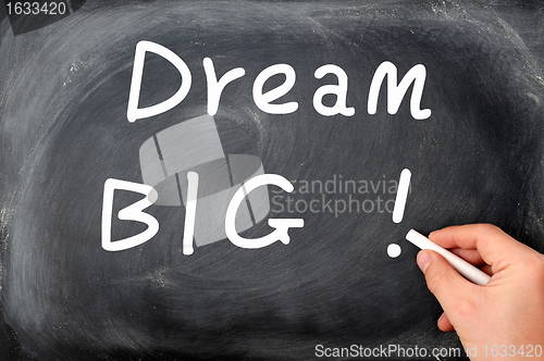 Image of Dream big written with chalk on a blackboard background