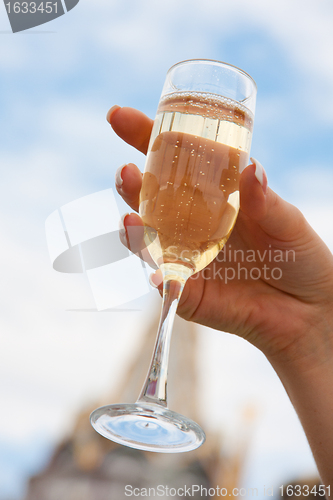 Image of Bride holding a glass of champagne