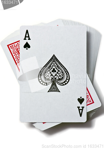 Image of ace of spades is on deck of cards