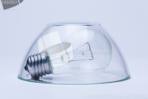 Image of lamp is covered with a glass cup