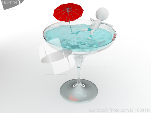 Image of 3d character having a bath in a glass 