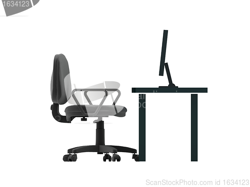 Image of Chair and table with desktop. 3D rendered Illustration. Isolated