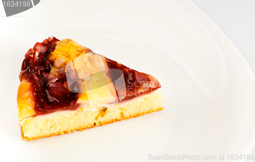 Image of cherry cake on white dish