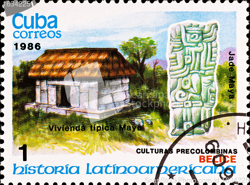 Image of postage stamp shows example Maya culture