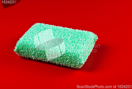 Image of green sponge on red background
