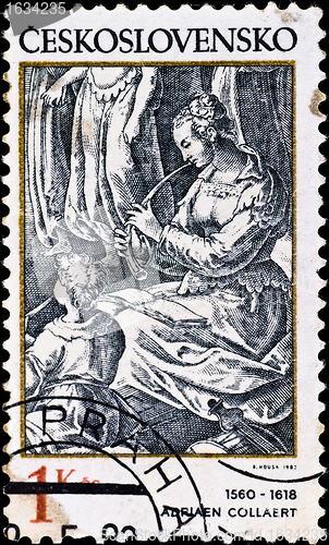 Image of postage stamp shows engraving of Adriaen Collaert