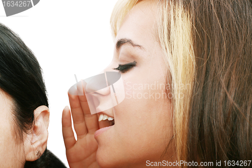 Image of women talking and listening to gossip 