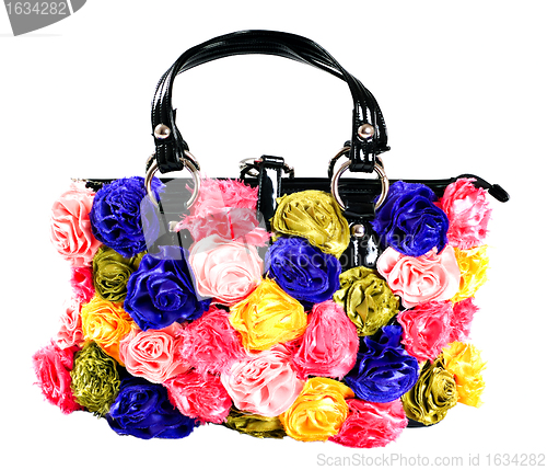 Image of female bag with artificial flowers
