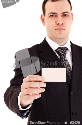 Image of businessman show blank card
