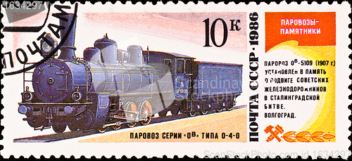 Image of postage stamp shows vintage russian train