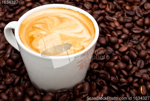 Image of coffee cup with pattern on foam