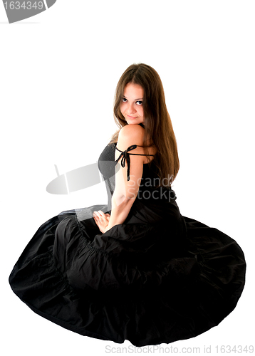 Image of portrait of young woman in black dress