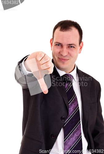 Image of businessman gesturing thumbs down