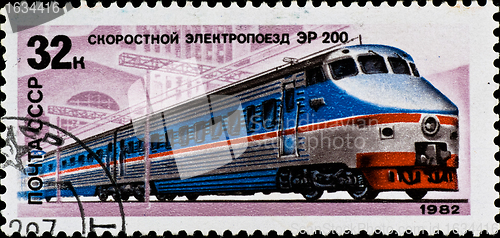 Image of postage stamp shows russian train "ER-200"