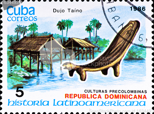 Image of postage stamp shows example Dujo Taino culture