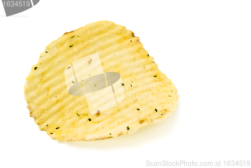 Image of yellow potato chips closeup