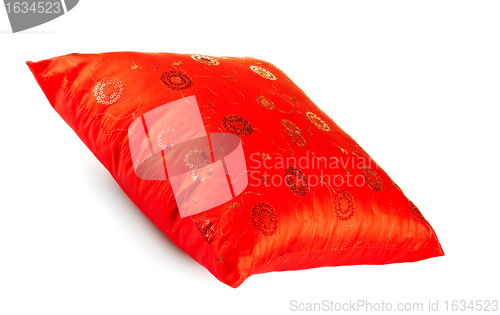 Image of red decorative pillow with pattern