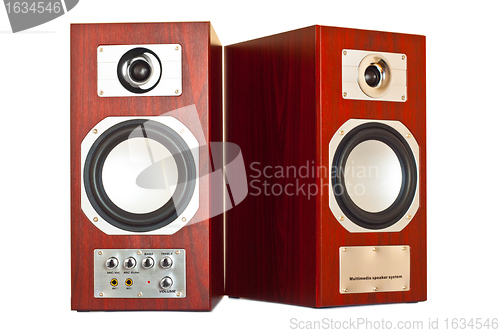 Image of two brown speakers