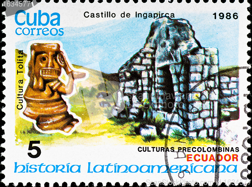 Image of postage stamp shows example Tolita culture