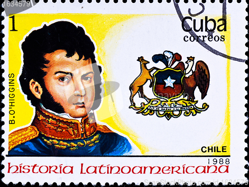 Image of postage stamp shows Chile governor B. O'Higgins