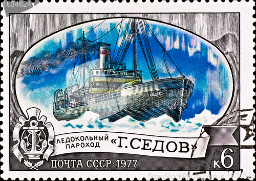 Image of vintage postage stamp with icebreaker