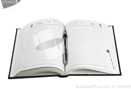 Image of fountain pen on opened diary