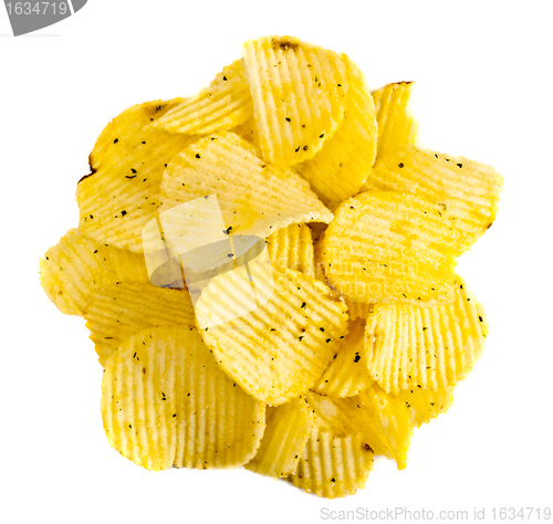 Image of handful of yellow potato chips