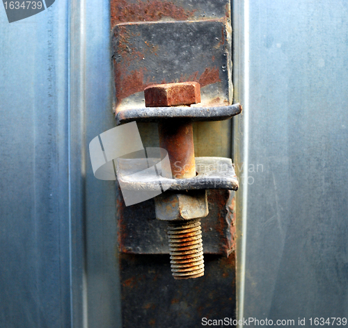 Image of rusty screw and nut closeup